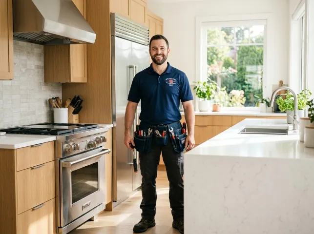 Appliance Repair Hero technician in a Bethel Island, CA kitchen after an appliance repair